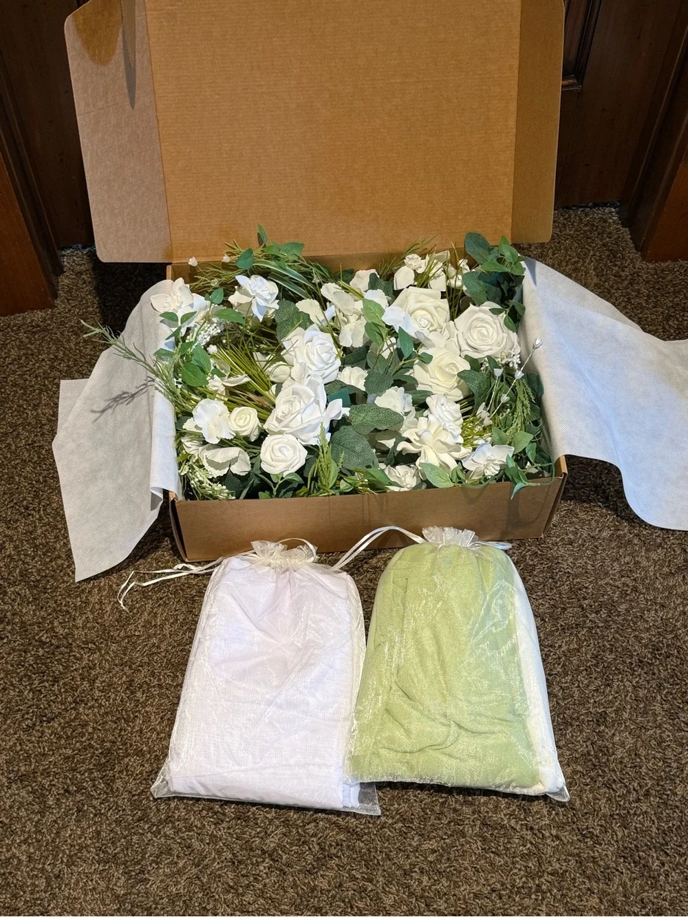 Ling's moment Spring Wedding Arch Flowers Kit White Lily & Olive with Drapes